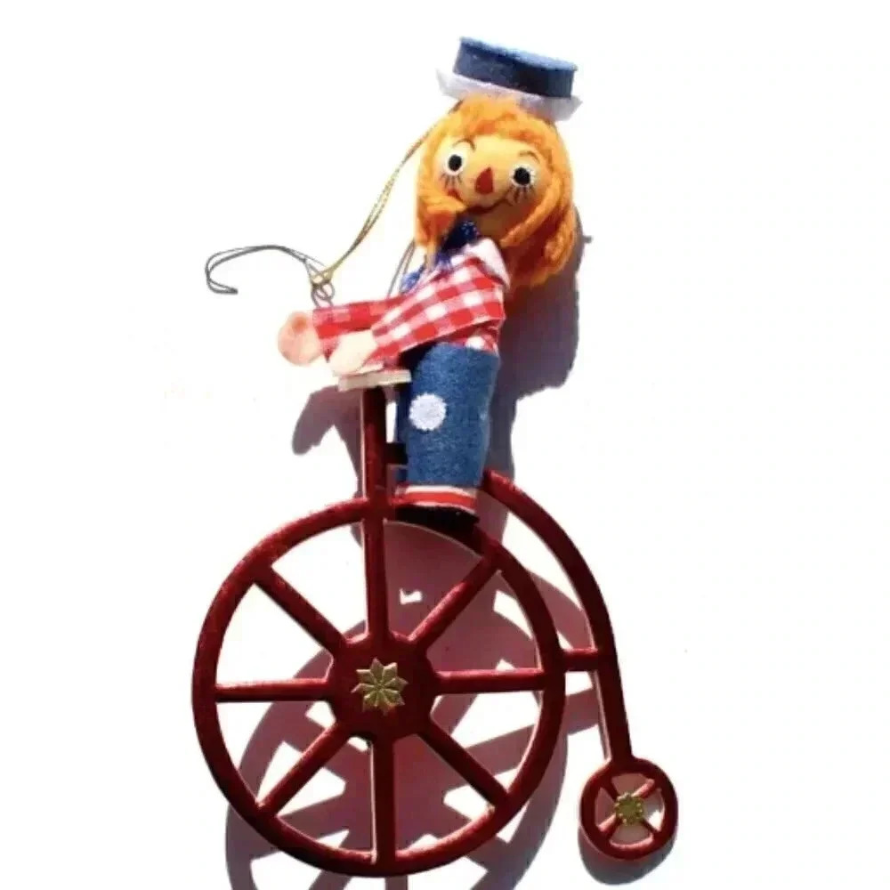 Vintage Raggedy Andy Riding A Unicycle Christmas Tree Ornament